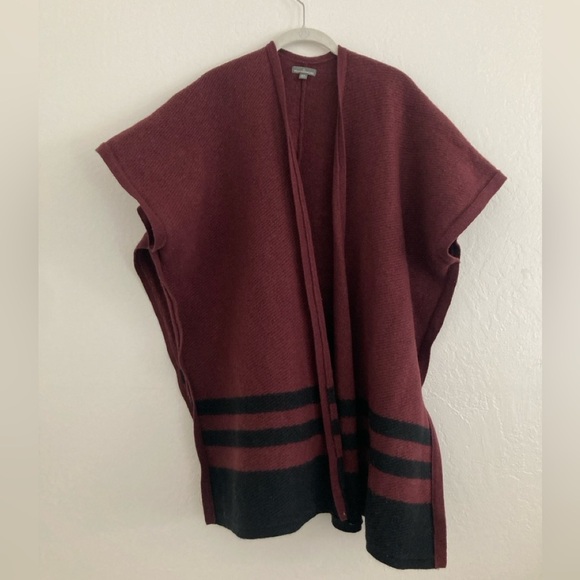 L.L. Bean Signature 100% Lambs Wool Open Front Long Line Cardigan Black Red OS - Picture 1 of 10
